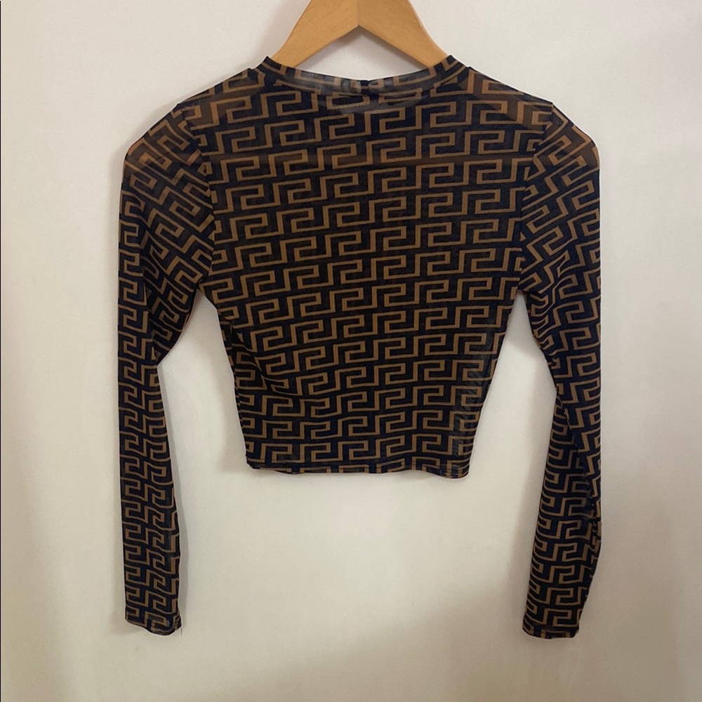 Long Sleeve Geometric Top - Black and Brown - Picture 3 of 7